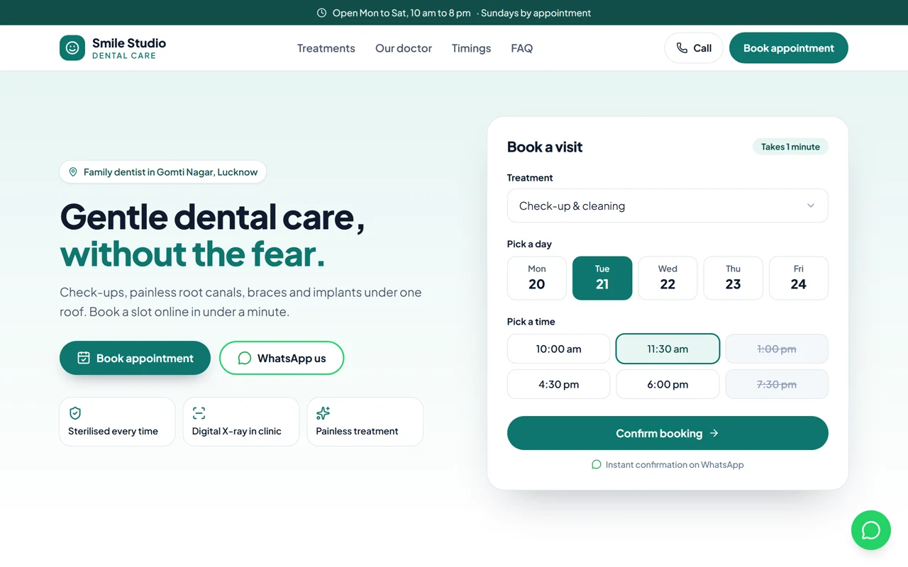 Dental clinic demo website on a laptop