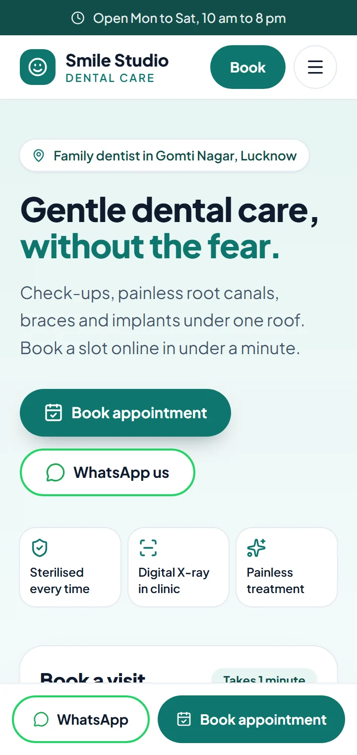 Dental clinic demo website on a phone