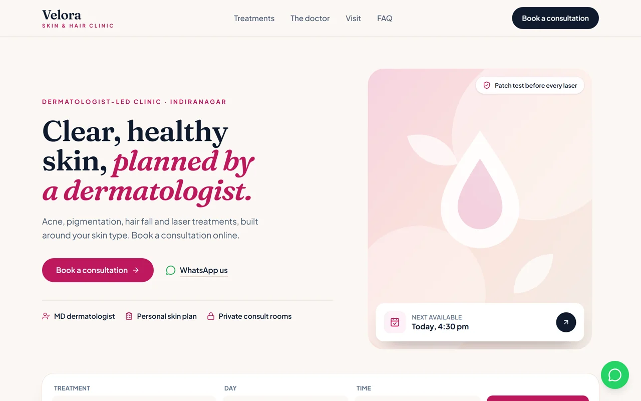 Skin clinic demo website on a laptop
